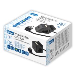 S-GCD2-1.5SBUH BLACK Удлинитель серии Standard. с-з. шнур 1.5м. 2 гнезда. 3 USB. 16А. держатель для телефона. Черный. ТМ Uniel