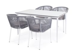 "Малага" обеденная группа на 4 персоны со стульями "Марсель", каркас белый, роуп светло-серый