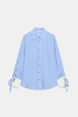 ZARA РУБАШКА В ПОЛОСКУ С ЗАВЯЗКАМИ, СИНИЙ/БЕЛЫЙ
