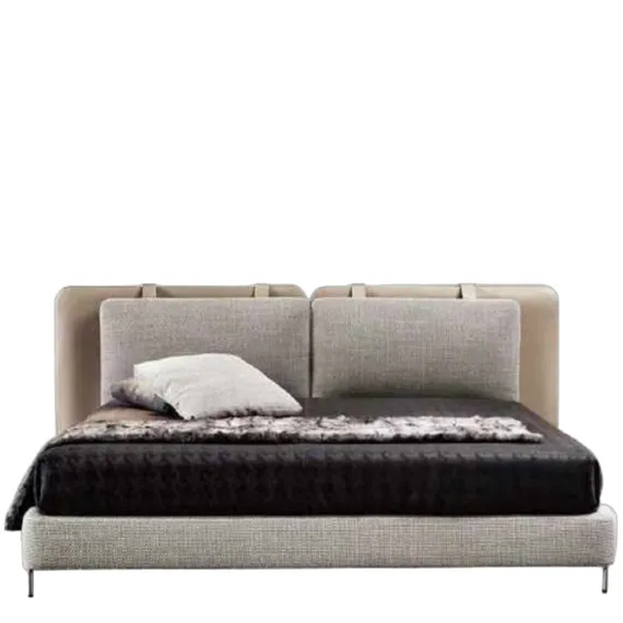 Кровать Tatlin Soft под матрас 180х200 см, серая экокожа и рогожка