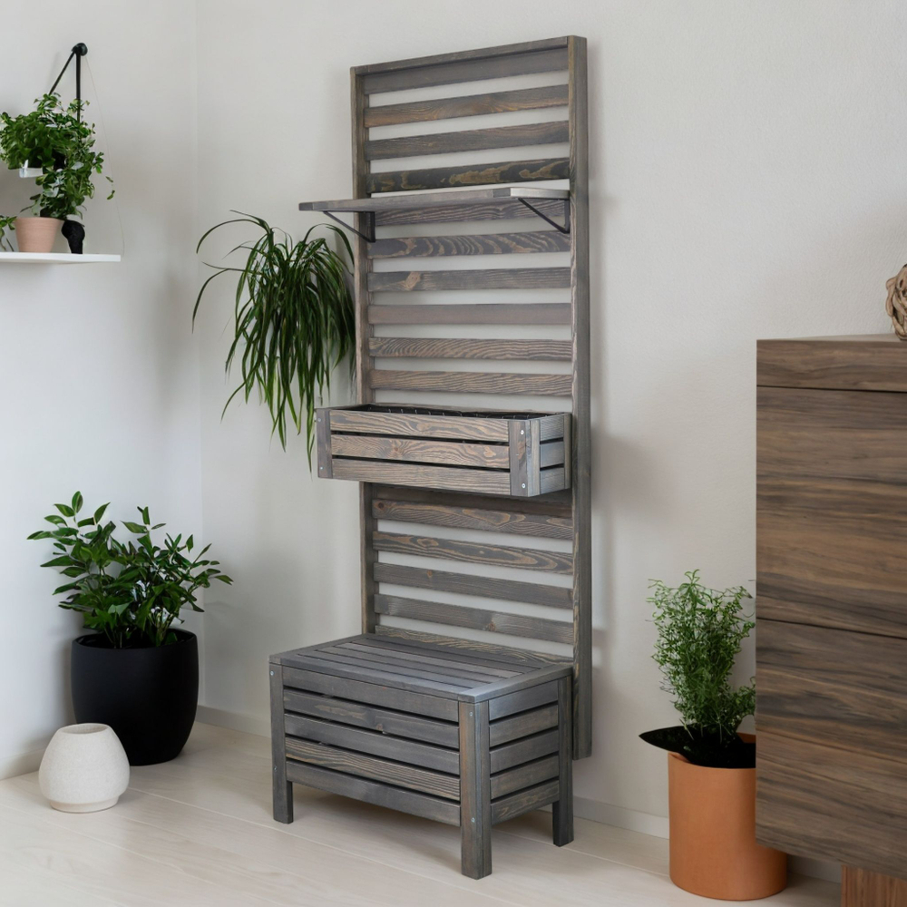 Панель для стен деревянная Эпларо 177х76 см, органайзер хранения из массива сосны для сада, балкона и прихожей, графит