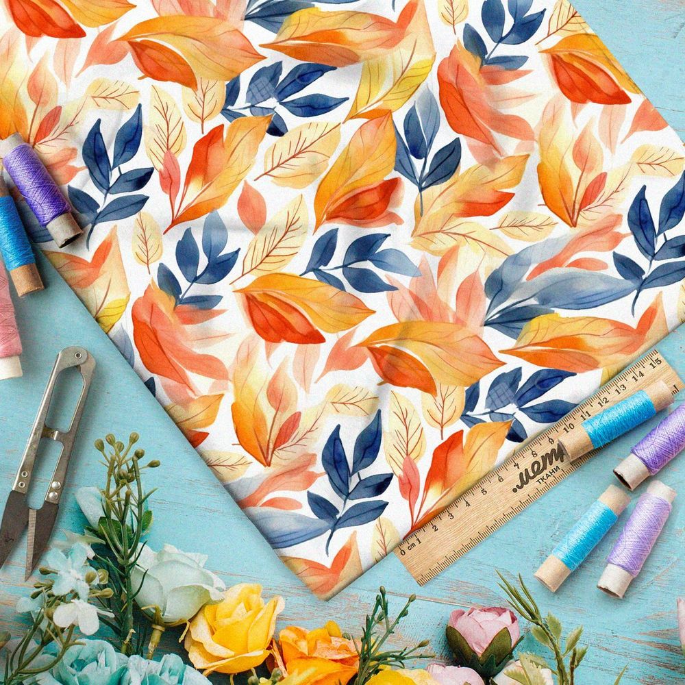 Ткань премиум шелк искусственный Армани осенние мотивы