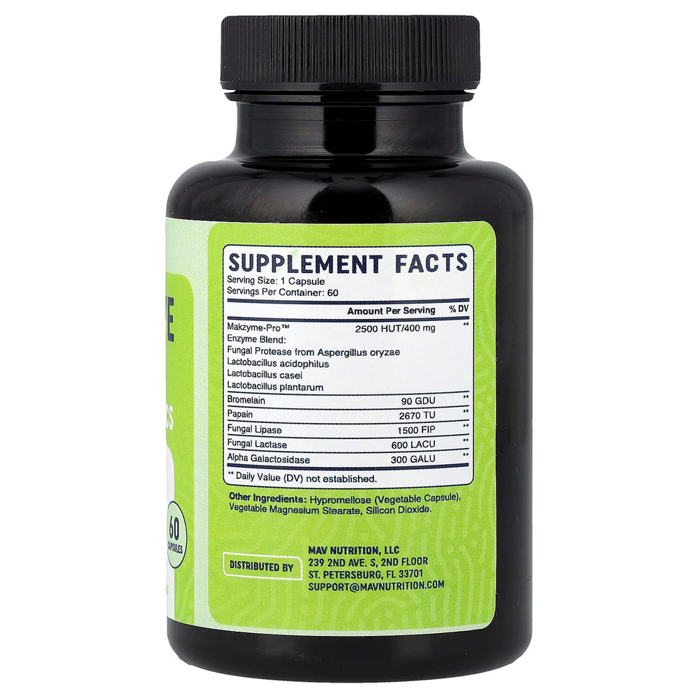 MAV Nutrition, Пищеварительные ферменты с мощными штаммами пробиотиков, 60 растительных капсул