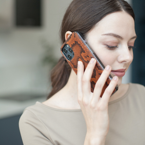 Чехол-накладка для iPhone 12 Pro Max из кожи питона  цвета Коньяк