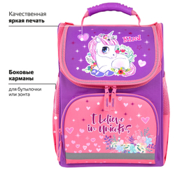 Ранец ПИФАГОР BASIC, 1 отделение, 3 кармана, эргономичная спинка, "Happy unicorn", 35х28х18 см, 271372