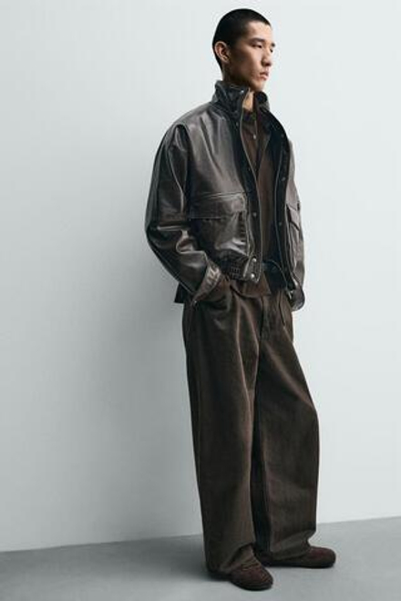 ZARA УКОРОЧЕННАЯ КУРТКА ИЗ ИСКУССТВЕННОЙ КОЖИ, КОРИЧНЕВЫЙ