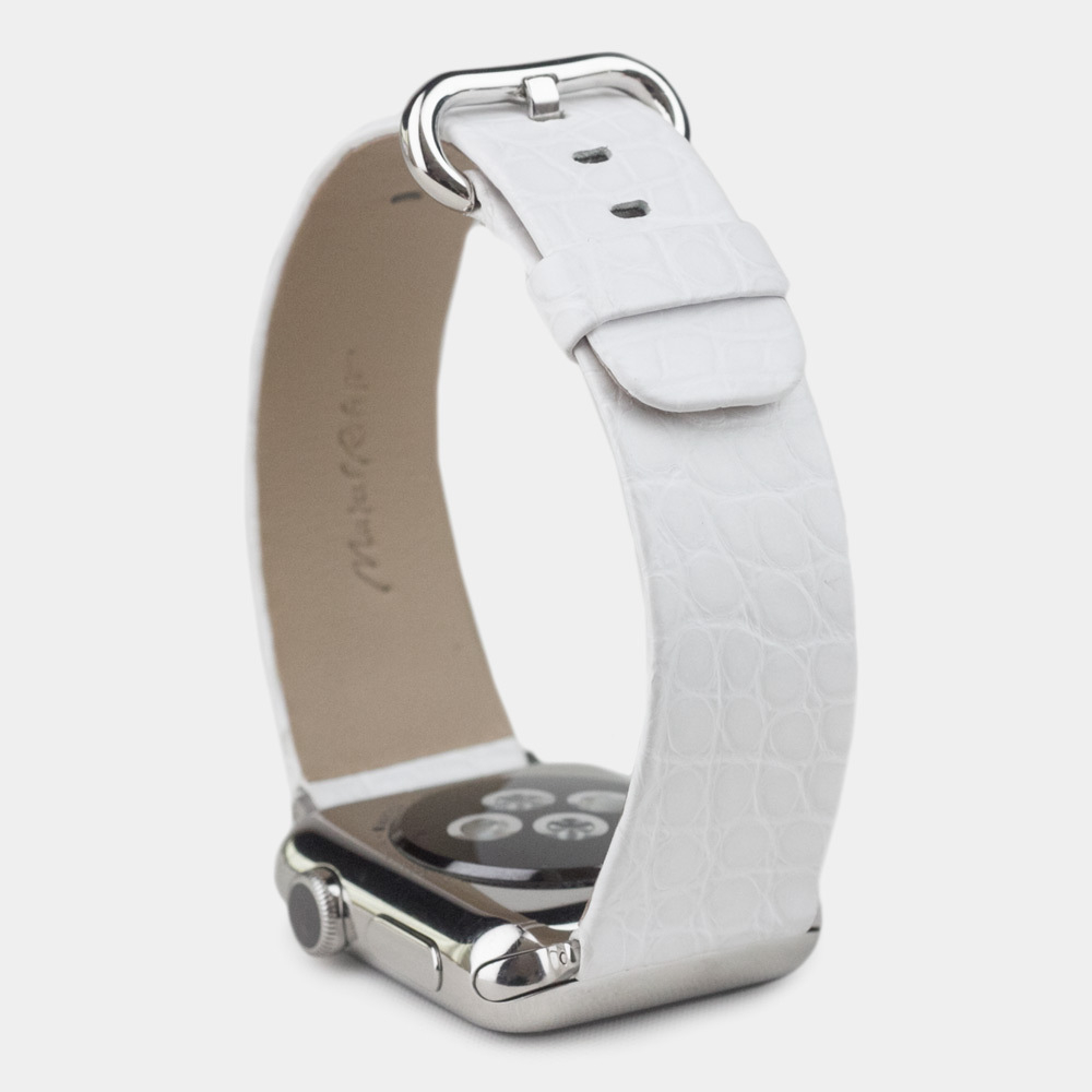 Ремешок для Apple Watch 44/45/46 mm из кожи аллигатора, белого цвета