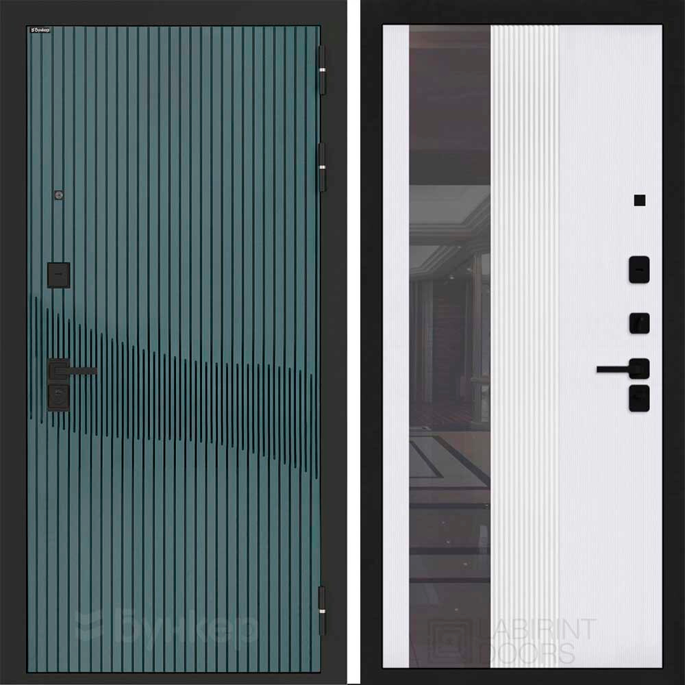 Входная дверь Бункер BN-13 - 32 Зеркало тонировка Белый софт рельеф