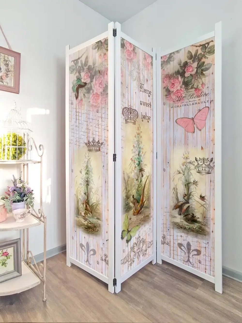 Ширма из массива дерева "Птички" 180см