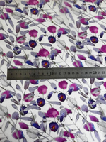 Шифон принт, silk, листья фуксия/фиолетовый на молочном RH D7C1