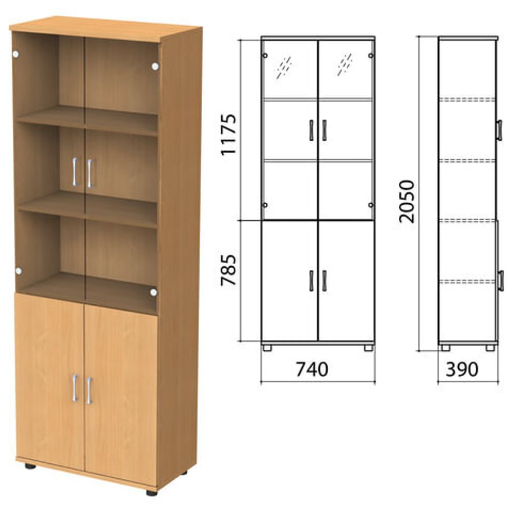 Шкаф закрытый со стеклом &quot;Монолит&quot;, 740х390х2050, цвет бук бавария (КОМПЛЕКТ)