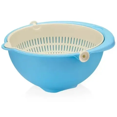 Дуршлаг Twist большой, голубой/слоновая кость