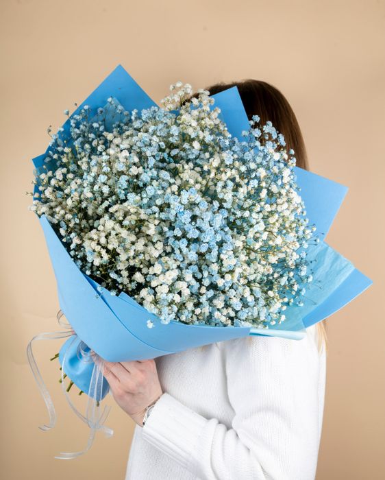 Букет из белой и голубой гипсофилы