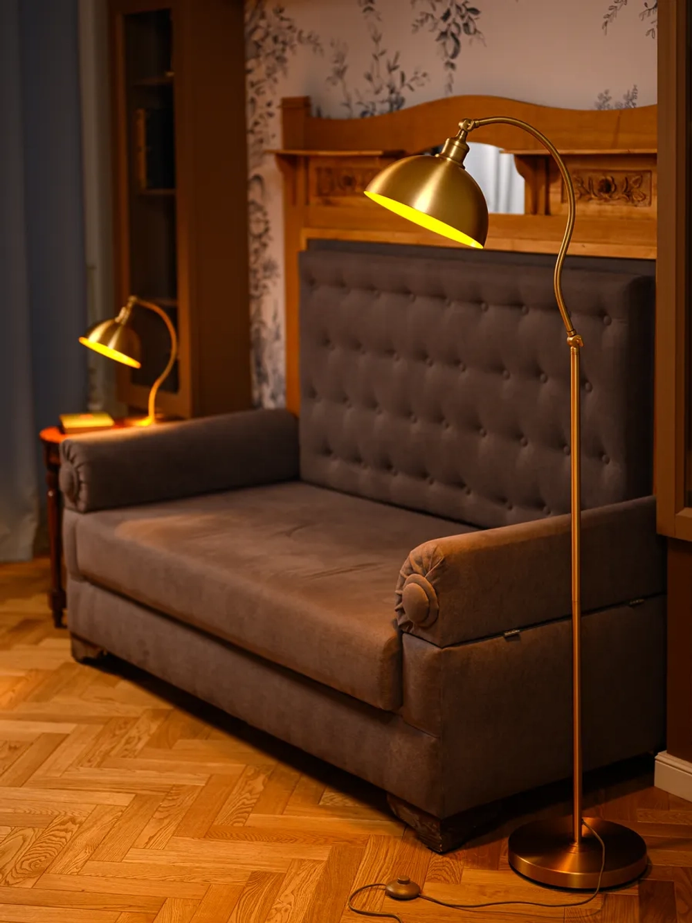 Напольный торшер винтажный, лампа