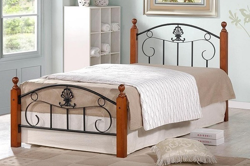 Кровать РУМБА (AT-203)/ RUMBA дерево гевея/металл, 90*200 см (Queen bed), красный дуб/черный