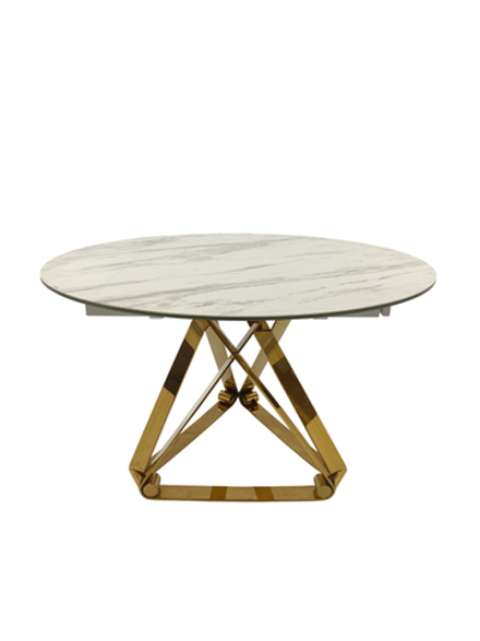 Стол обеденный Ist Casa раскладной Рондо Голд, 120(+30+30)х76 см, белая керамика, золото