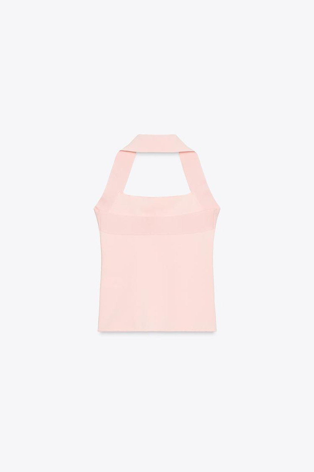 ZARA ЭЛАСТИЧНЫЙ ТОП С ГОРЛОВИНОЙ ХАЛТЕР, РОЗОВЫЙ