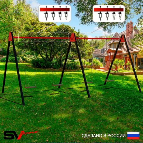 Уличные качели Sv Sport Maxi х 2 УК302.2В4 (6.0м/Деревянные 4шт/Подвесы на втулке 4к)