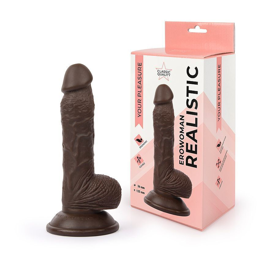 Коричневый реалистичный фаллоимитатор Erowoman на присоске - 18 см. (Цвет: коричневый)