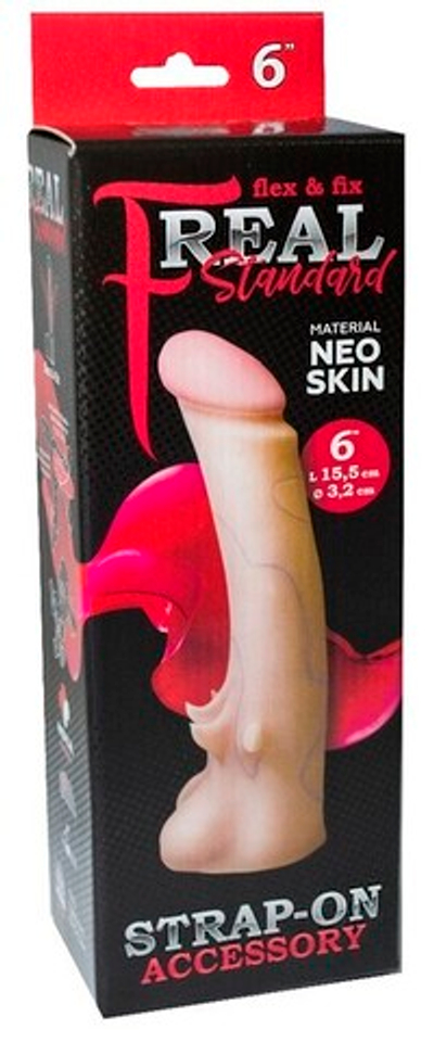 Насадка из кибер-кожи для страпон трусиков с шипами Real Standart 6" (Цвет: телесный)