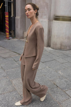 ZARA БРЮКИ-ПАЛАЦЦО ИЗ МЯГКОЙ ТКАНИ, КОРИЧНЕВЫЙ МЕЛАНЖ