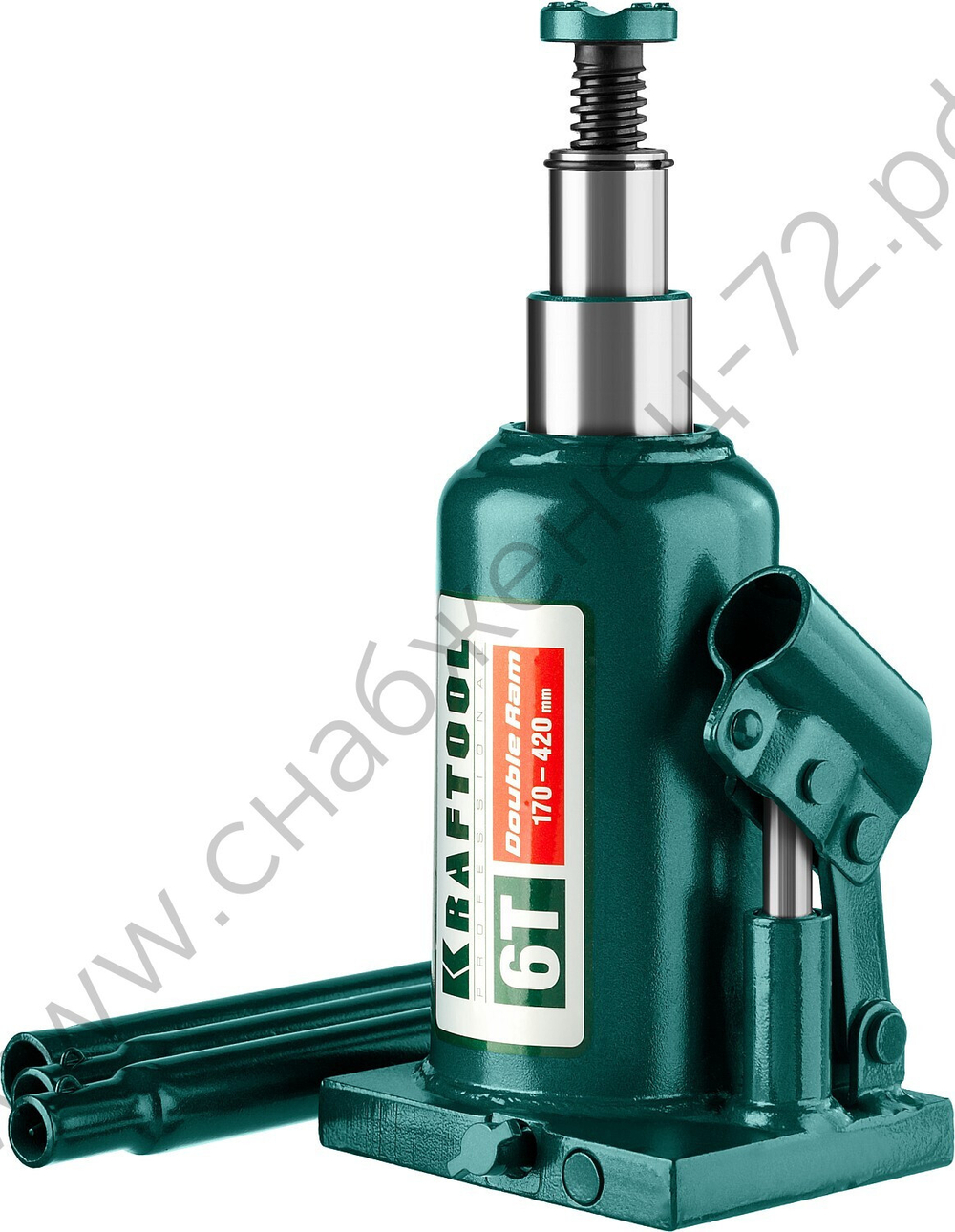 KRAFTOOL DOUBLE RAM, 6 т, 170 - 420 мм, с увеличенным подъемом, двухштоковый бутылочный домкрат (43463-6)