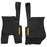 Ковры SCANIA 5 серии Р (автомат) (экокожа, черный, черный кант, желтая вышивка)