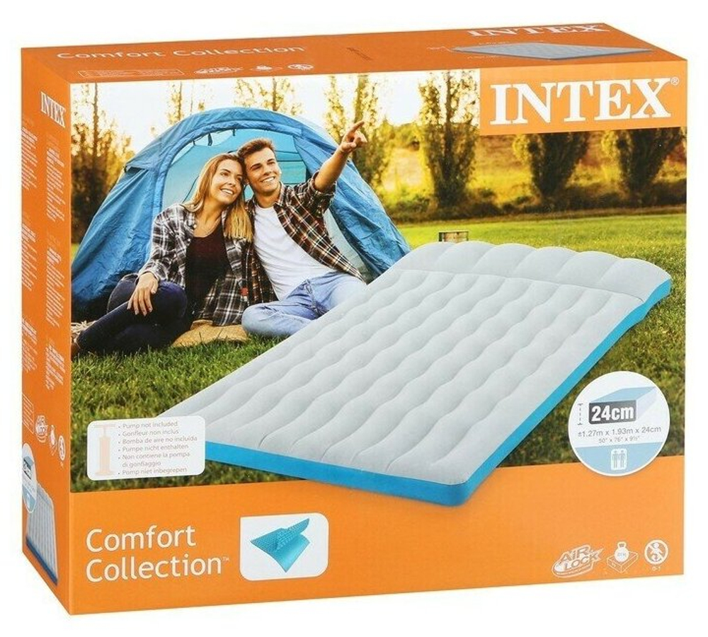 Мaтрас нaдувной Intex 67999 Camping 193х127х17 см / Матрас надувной Интекс двухместный велюровый в палатку для кемпинга и туризма