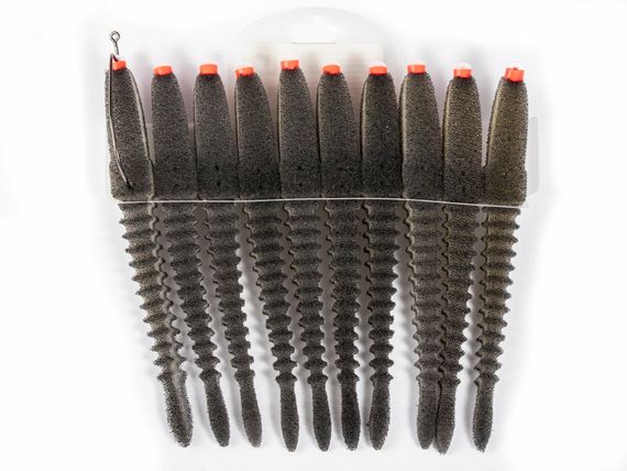 Приманки поролоновые 3D Ex WORM WBlack 10см под офсетный крючок размер 1, 2, 4 10шт набор