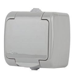 Розетка Intro Atlantic 5-202-03 с заземлением со шторками 2P+E Schuko, 16А-250В, IP54, открытой установки, серый