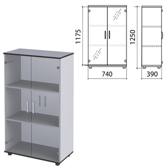 Шкаф закрытый со стеклом "Монолит", 740х390х1250, цвет серый (КОМПЛЕКТ)