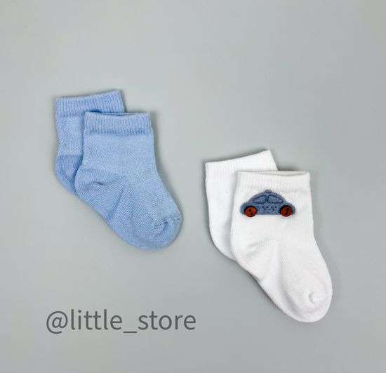 Носочки хлопковые "Машинка" Голубой/Белый с машинкой
