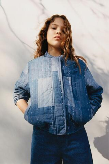 ZARA БОМБЕР ПЭЧВОРК, СИНИЙ/ИНДИГО