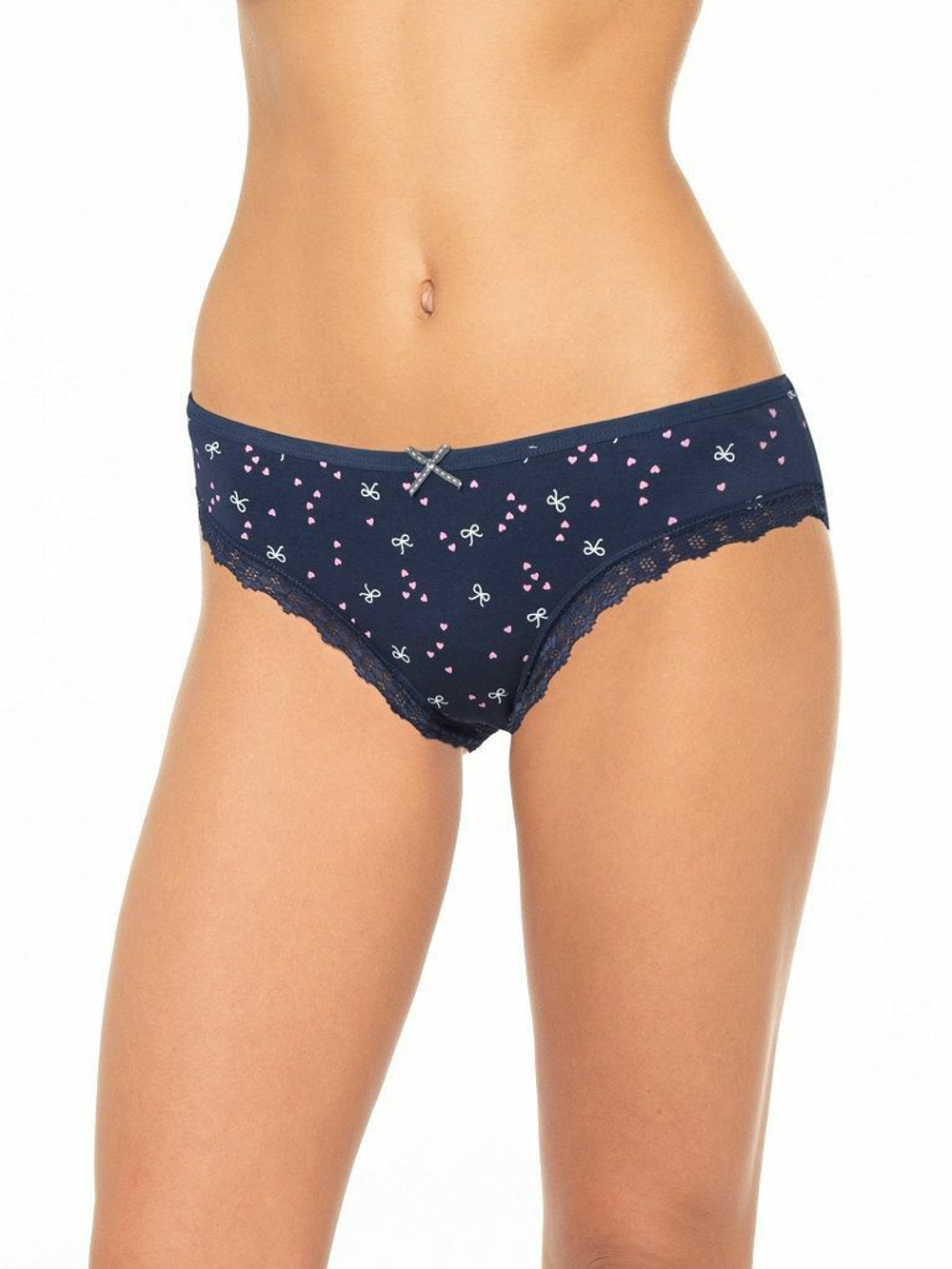 Трусики-слипы с кружевной оторочкой и принтом в виде бантиков и сердечек (Размер: XL) (Цвет: серый)