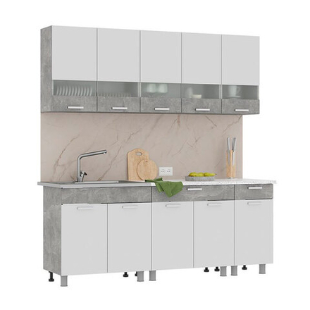 Кухня Денвер 2,0 Фасад БЕЛЫЙ/Корпус АТЕЛЬЕ СВЕТЛОЕ