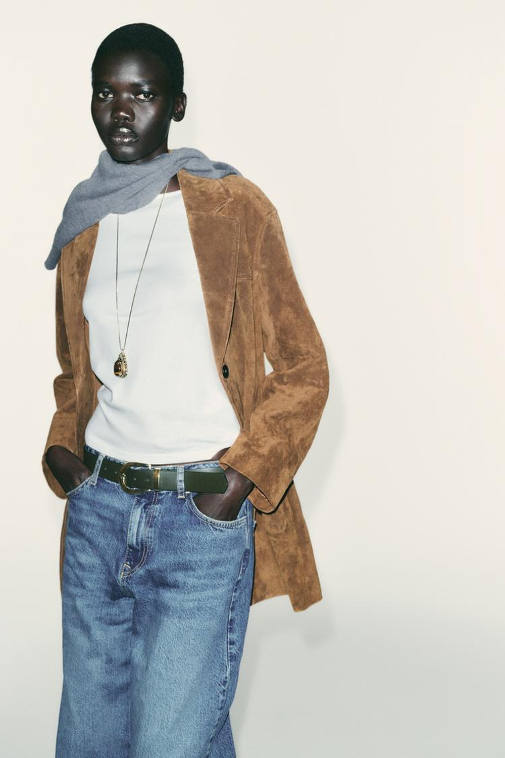 ZARA ХЛОПКОВАЯ ФУТБОЛКА С ВЫРЕЗОМ ЛОДОЧКОЙ, БЕЛЫЙ