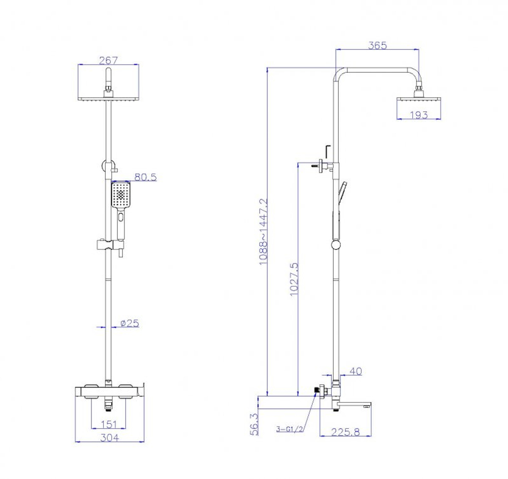 Душевая стойка со смесителем и изливом CEZARES SLIDER-CVD-NOP