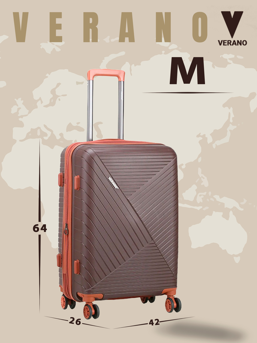 Чемодан средний "Verano" из полипропилена, съёмные колёса