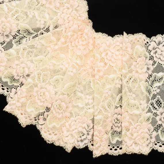 Кружево эластичное желтое светлое/персик 17 см, Китай