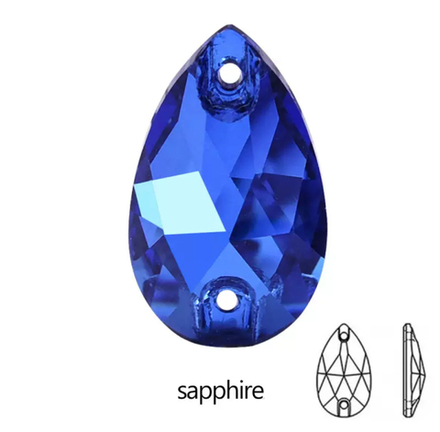 Стразы пришивные, Teardrop, Sapphire, 206, 16*25mm, (36 ea/pkg), 5A+, (F2)
