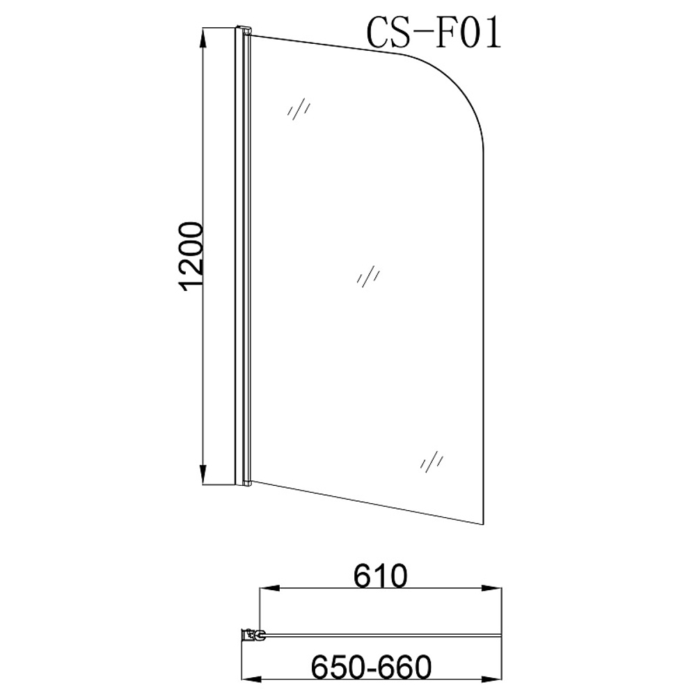Шторка для ванны Loranto 65х120 цвет профиля хром (CS-F01 120*65)