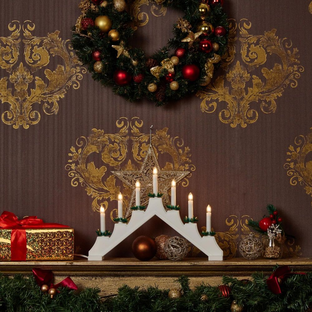 UDL-L7101-007-SWA-WW WHITE BRIDGE Фигура Новогодняя горка. 39.5х30.5см. 7 миниламп накаливания. Теплый белый свет. Корпус белый. Материал пластик. TM Uniel