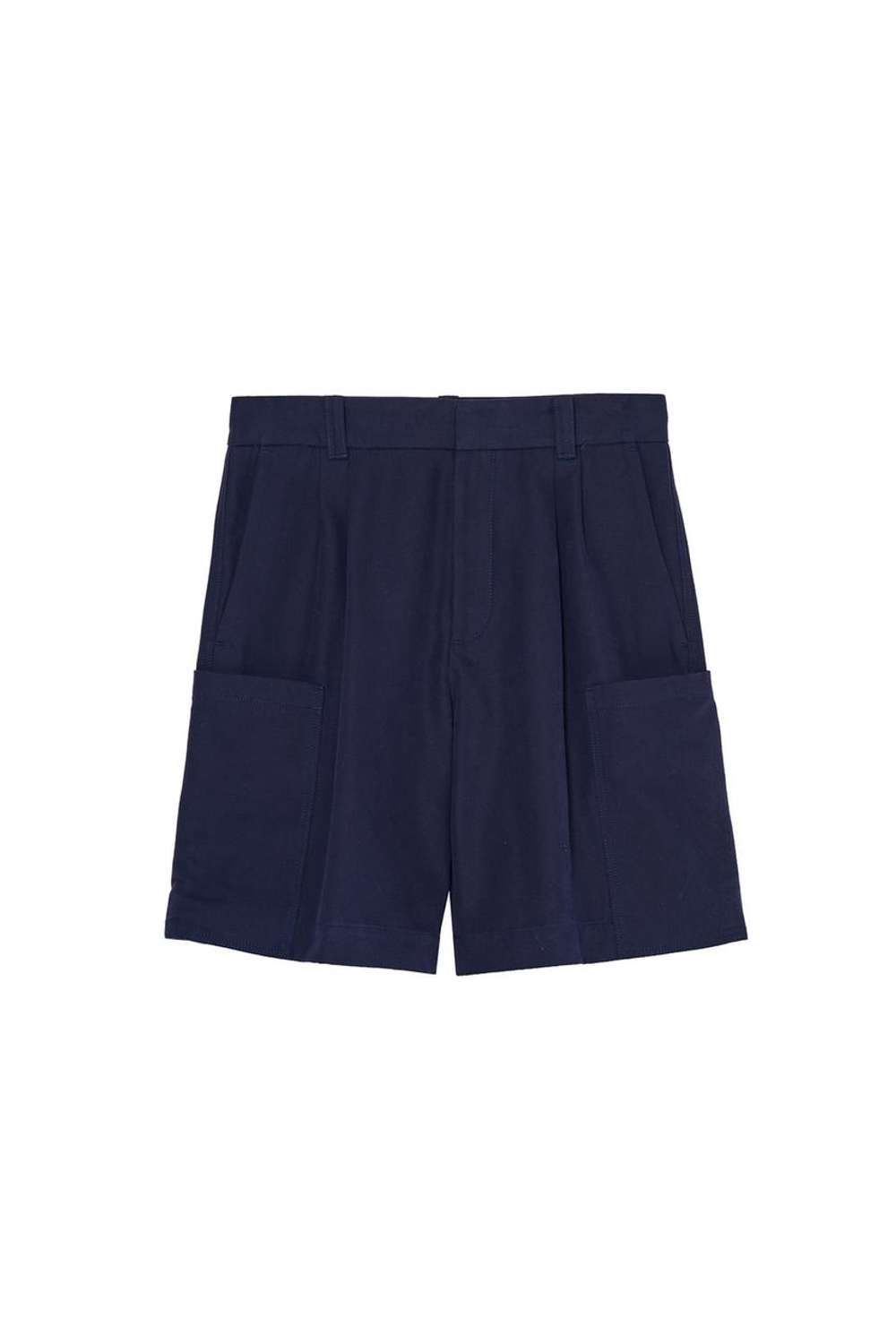 ZARA X BENITO ANTONIO ШОРТЫ-БЕРМУДЫ-КАРГО СВОБОДНОГО КРОЯ С ЗАЩИПАМИ, ТЕМНО-СИНИЙ