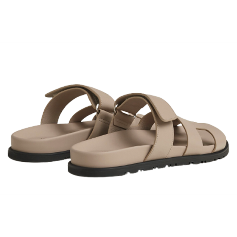 Hermes Chypre Leather Round Toe Open Toe Slippers Women's Brown, H222299Z B3