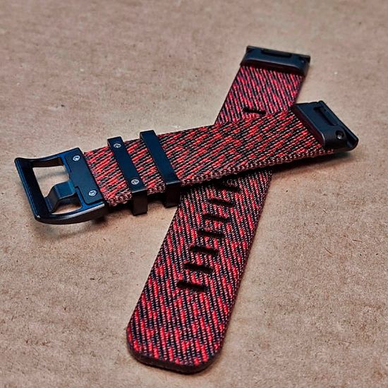 Ремешок 22 мм для Garmin нейлоновый жакардовое плетение, стальные тренчики (Красный)