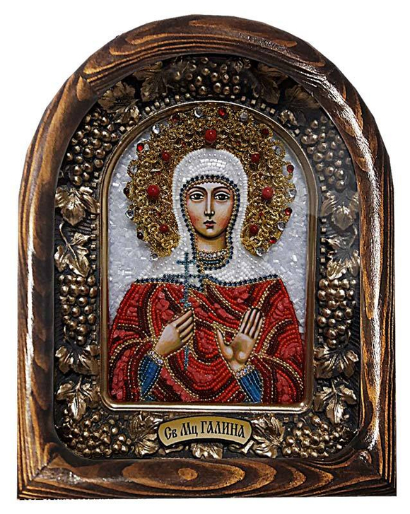 Дивеевская икона святая мученица Галина, печать, натуральные камни и бисер