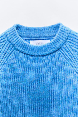 ZARA ТРИКОТАЖНЫЙ СВИТЕР, ВАСИЛЬКОВЫЙ