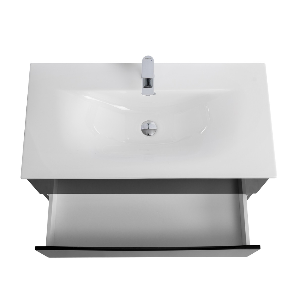 Тумба с раковиной подвесная BelBagno MARINO-CER-N-1000-2C-SO-NL-P Nero Lucido, раковина белая BB-8099-100