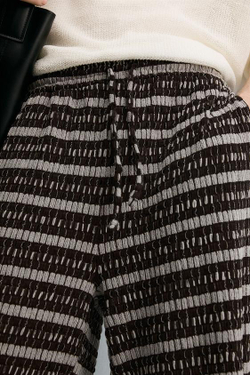 ZARA ЖАККАРДОВЫЕ БРЮКИ С АЖУРНЫМ УЗОРОМ, ЭКРЮ/КОРИЧНЕВЫЙ