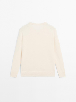 Massimo Dutti Свитер из 100% кашемира с V-образным вырезом, кремовый